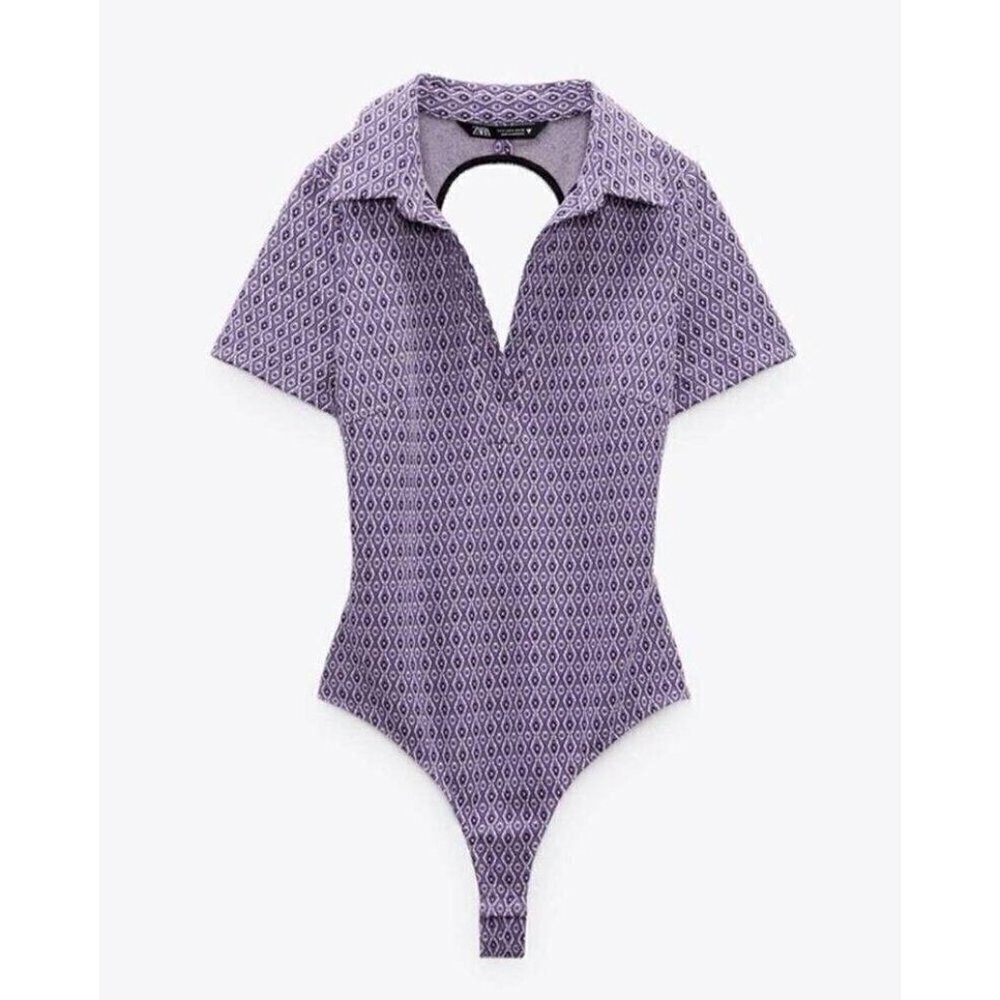 Zara BNWOT womens collared purple bodysuit sz small backless